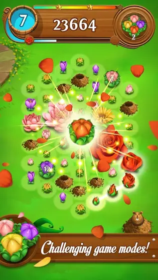 A flower board where the player draws a path through buds